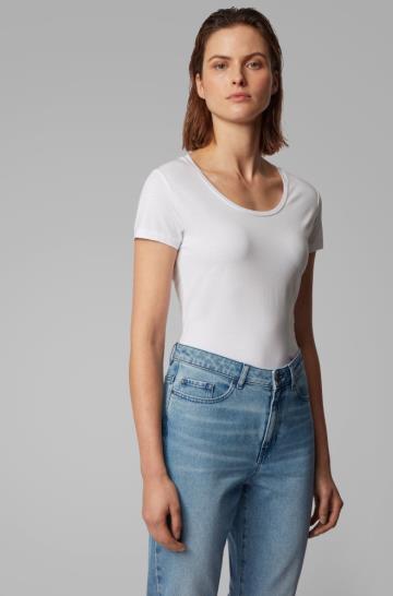 Koszulki BOSS Slim Fit Białe Damskie (Pl74925)